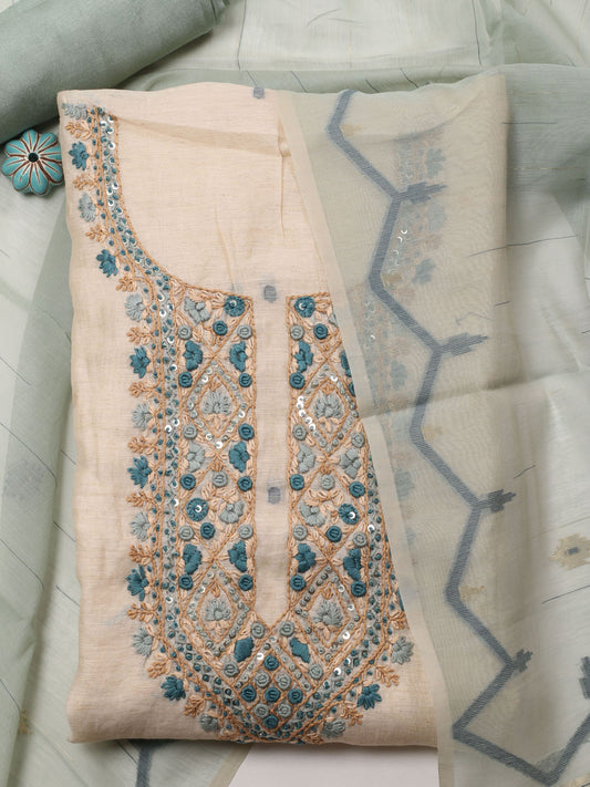 Kantha Work Chanderi Unstitched Suit With Dupatta