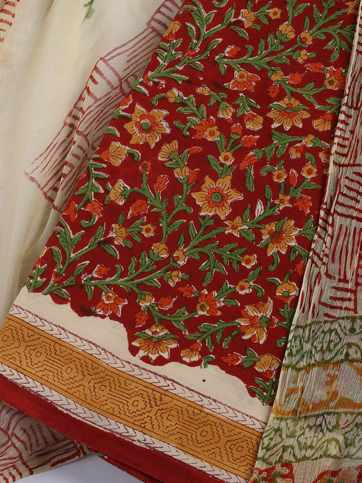 Printed Cotton Blend Unstitched Suit With Dupatta