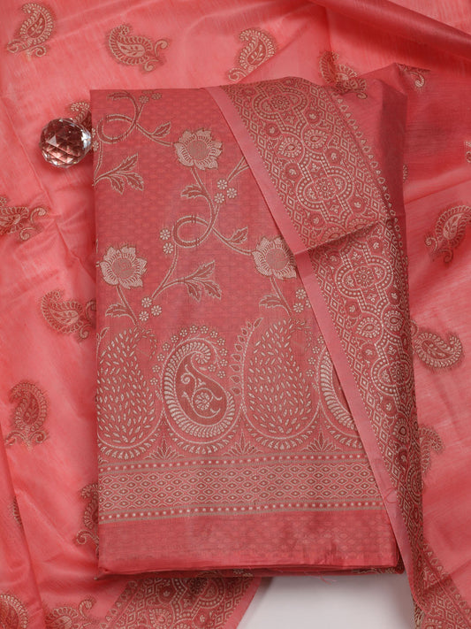 Woven Banarasi Chanderi Unstitched Suit With Dupatta