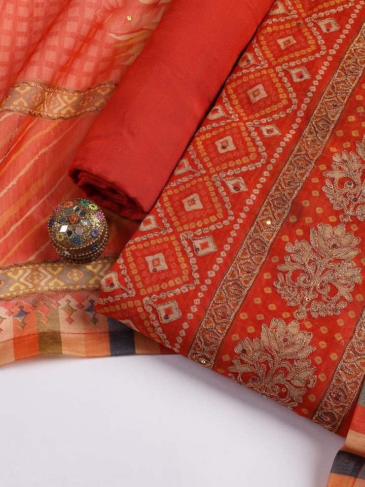 Printed Chanderi Unstitched Suit Piece With Dupatta