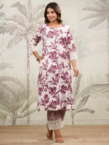 Floral Printed Cotton Kurta With Pants