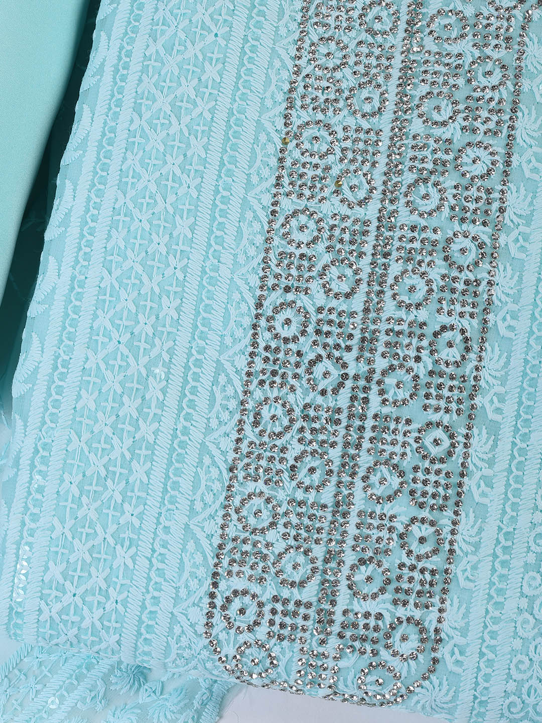 Chiken Work Georgette Unstitched Suit With Dupatta