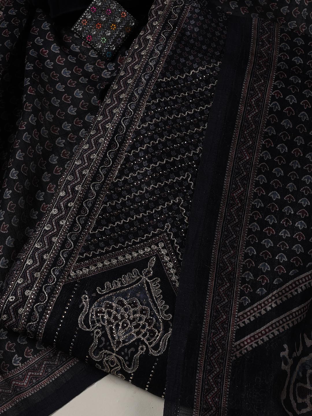 Neck Embroidery Tussar Unstitched Suit Piece With Dupatta
