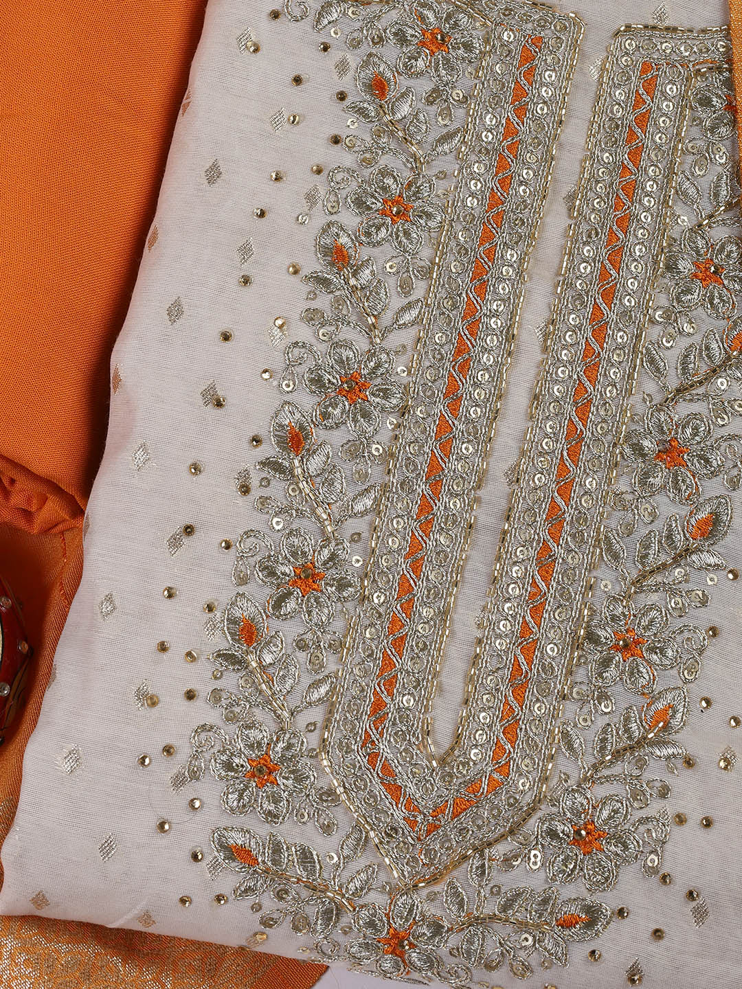 Neck Embroidery Chanderi Unstitched Suit With Dupatta