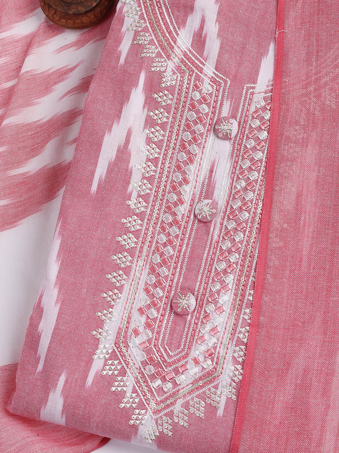 Neck Embroidered Cotton Blend Unstitched Suit Piece With Dupatta
