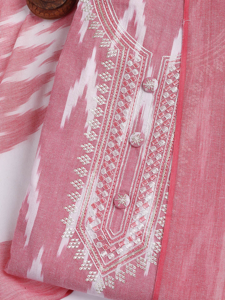 Neck Embroidered Cotton Blend Unstitched Suit Piece With Dupatta