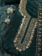 Neck Embroidered Organza Unstitched Suit With Dupatta