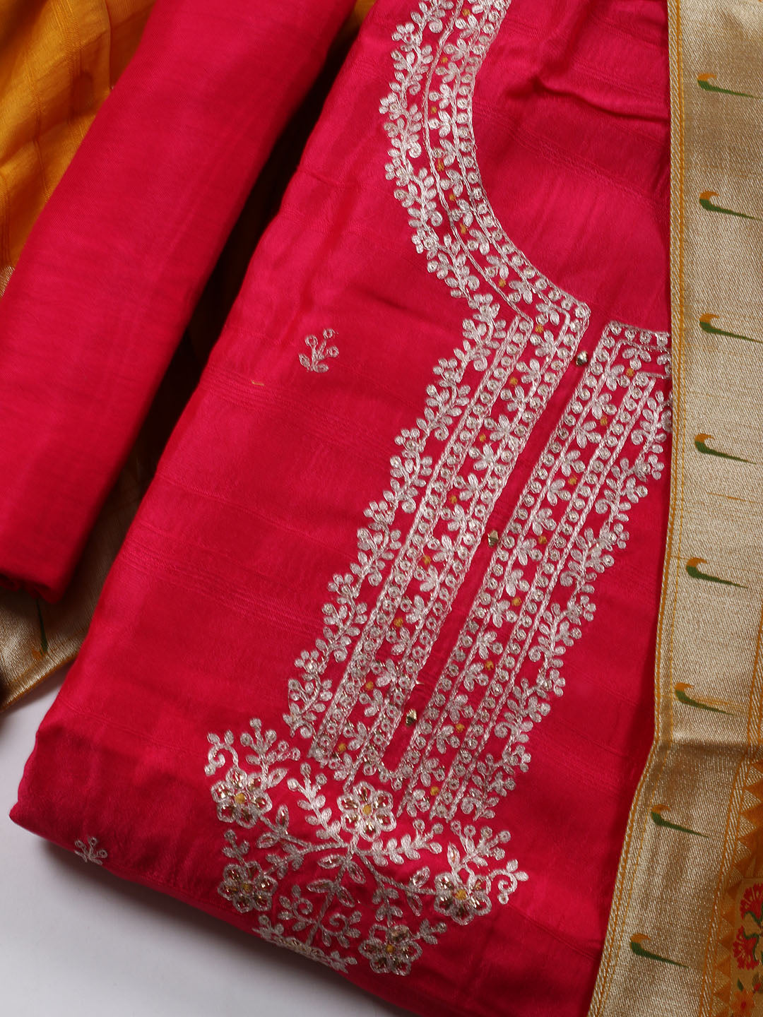 Neck Embroidery Tissue Unstitched Suit Piece With Dupatta