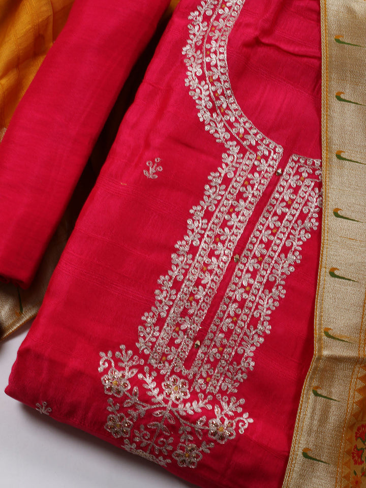 Neck Embroidery Tissue Unstitched Suit Piece With Dupatta
