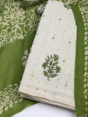 Schiffli Embroidery Cotton Blend Unstitched Suit With Dupatta