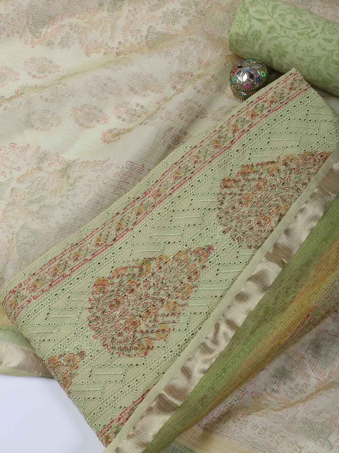 Neck Work Cotton Blend Unstitched Suit With Dupatta
