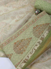 Neck Work Cotton Blend Unstitched Suit With Dupatta