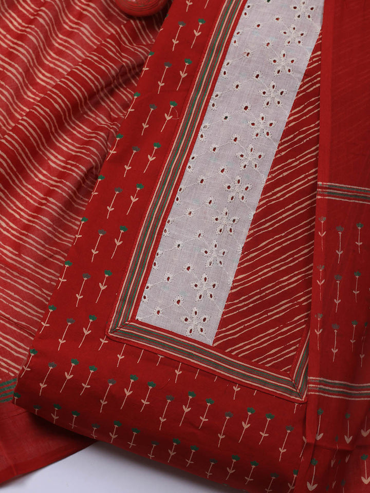 Printed Cotton Blend Unstitched Suit With Dupatta