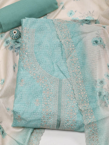 Neck Embroidered Cotton Unstitched Suit With Dupatta