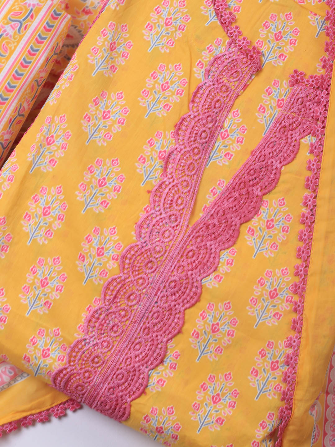 Printed Cotton Blend Unstitched Suit Piece With Dupatta