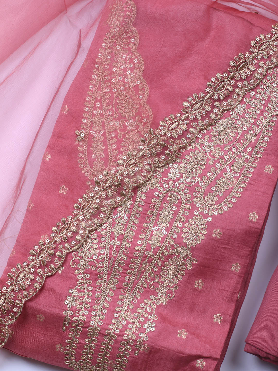 Neck Embroidery Chanderi Unstitched Suit With Dupatta