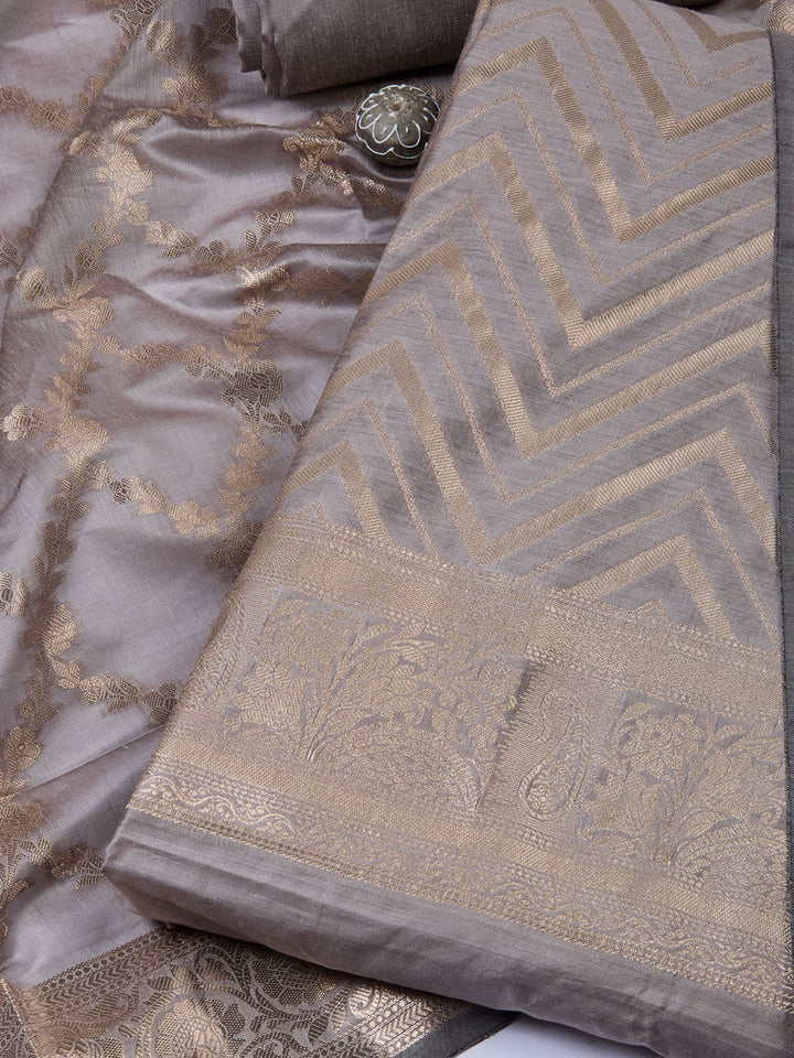 Woven Chanderi Unstitched Suit With Dupatta