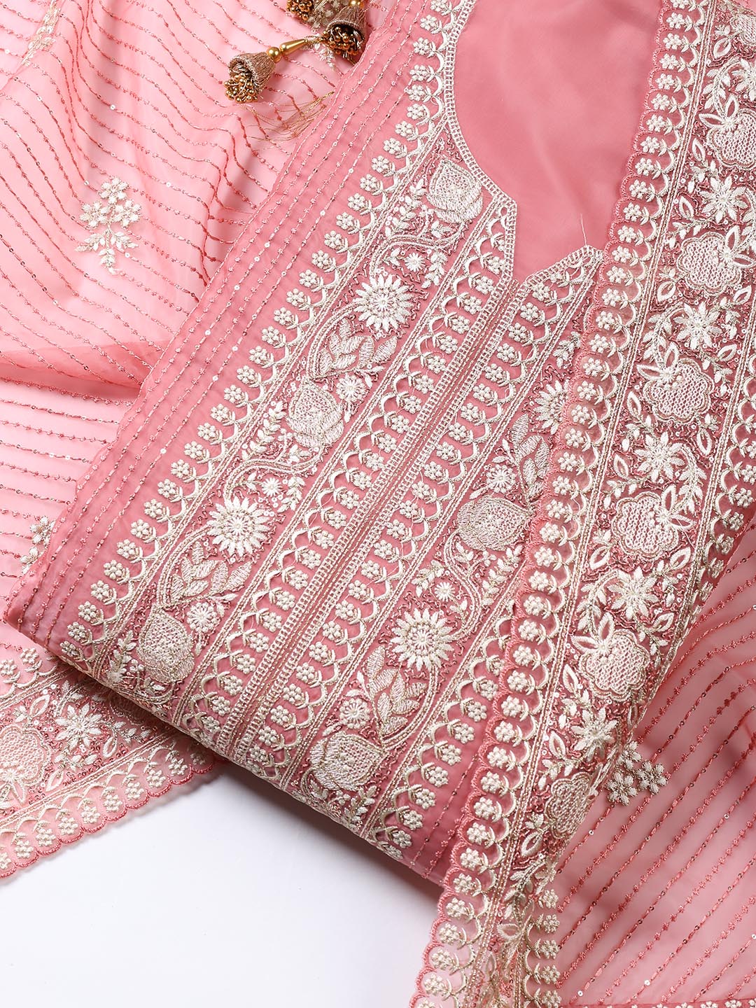 Embroidered Organza Unstitched Suit Piece With Dupatta