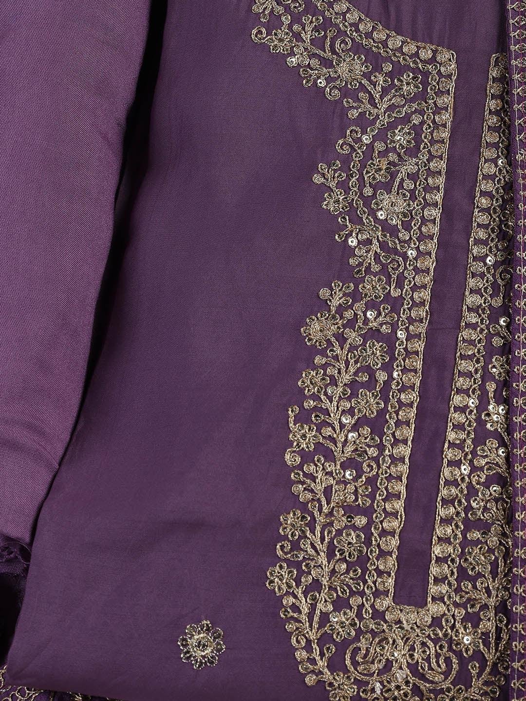 Neck Embroidery Chanderi Unstitched Suit With Dupatta