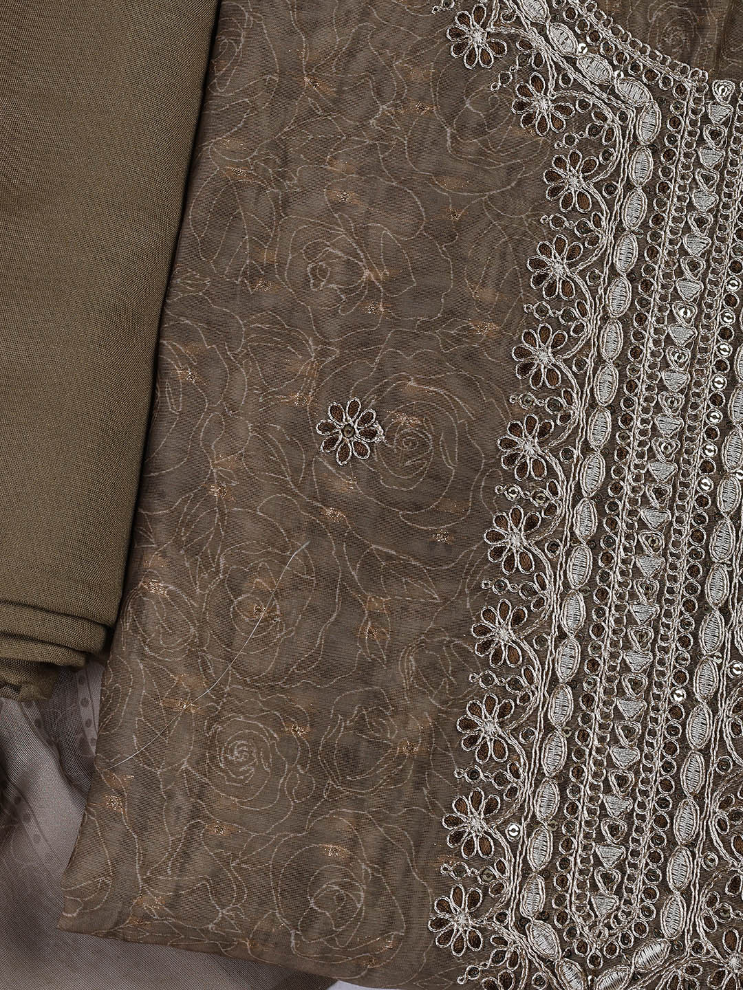 Neck Embroidery Chanderi Unstitched Suit With Dupatta