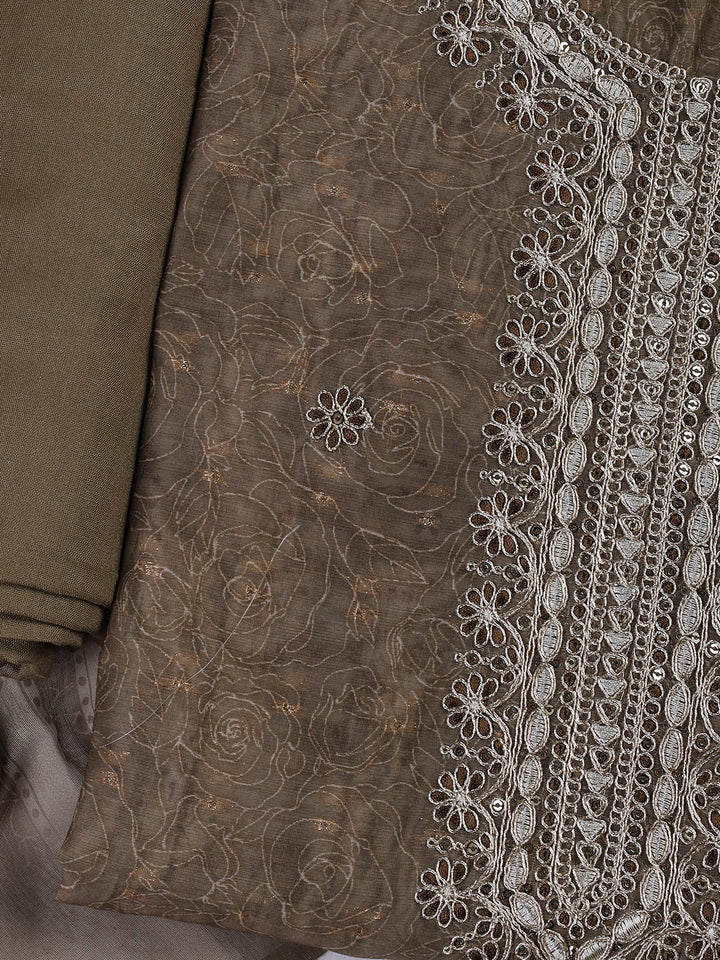 Neck Embroidery Chanderi Unstitched Suit With Dupatta