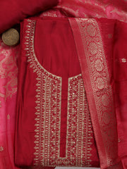 Neck Embroidery Chanderi Unstitched Suit With Dupatta