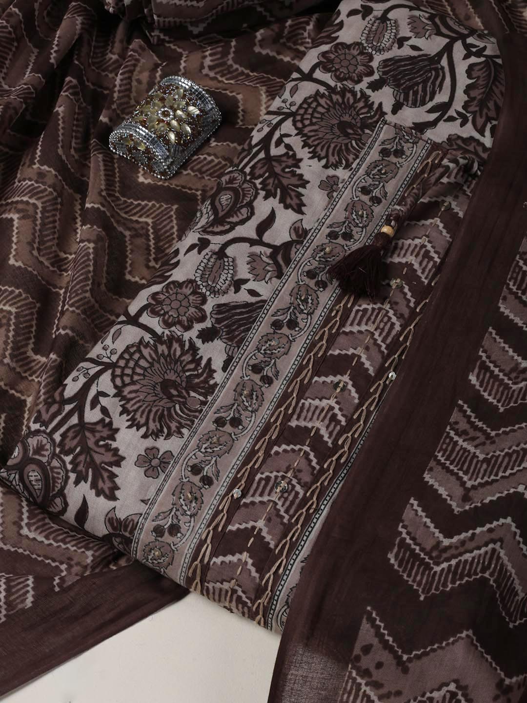 Printed Chanderi Unstitched Suit Piece With Dupatta