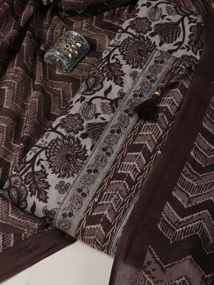 Printed Chanderi Unstitched Suit Piece With Dupatta
