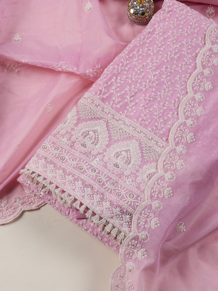 Embroidered Chanderi Unstitched Suit Piece With Dupatta