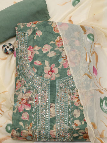 Neck Embroidered Cotton Unstitched Suit Piece With Dupatta