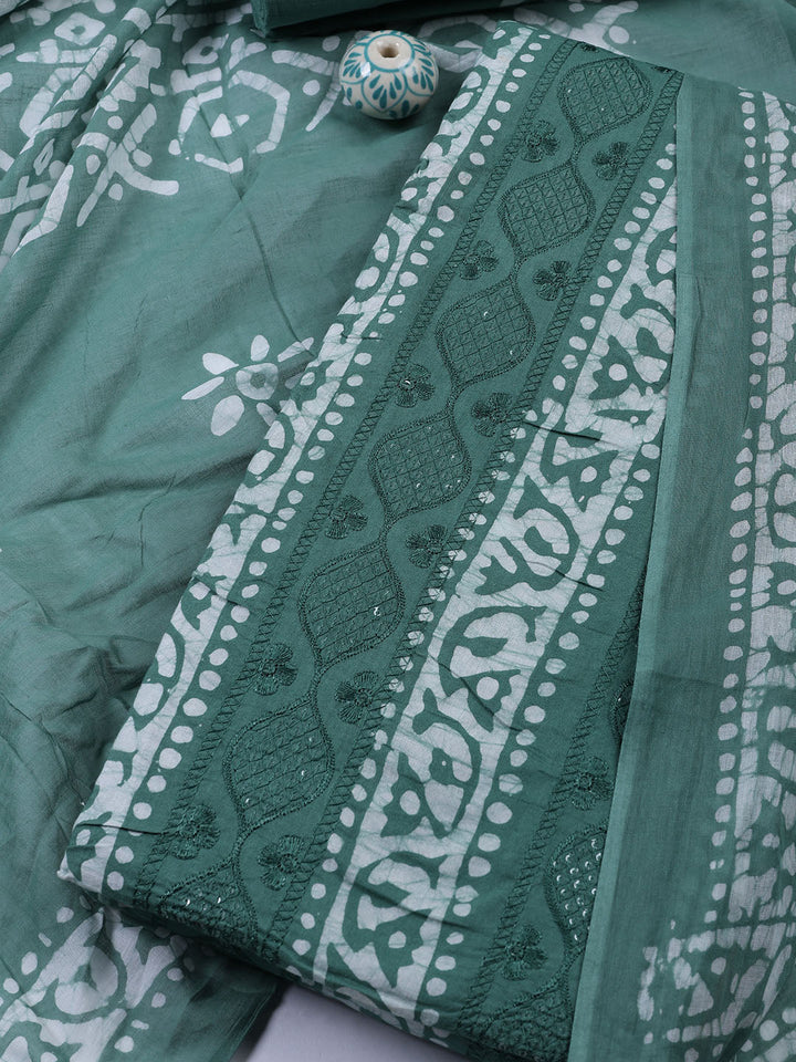 Printed Cotton Blend Unstitched Suit Piece With Dupatta