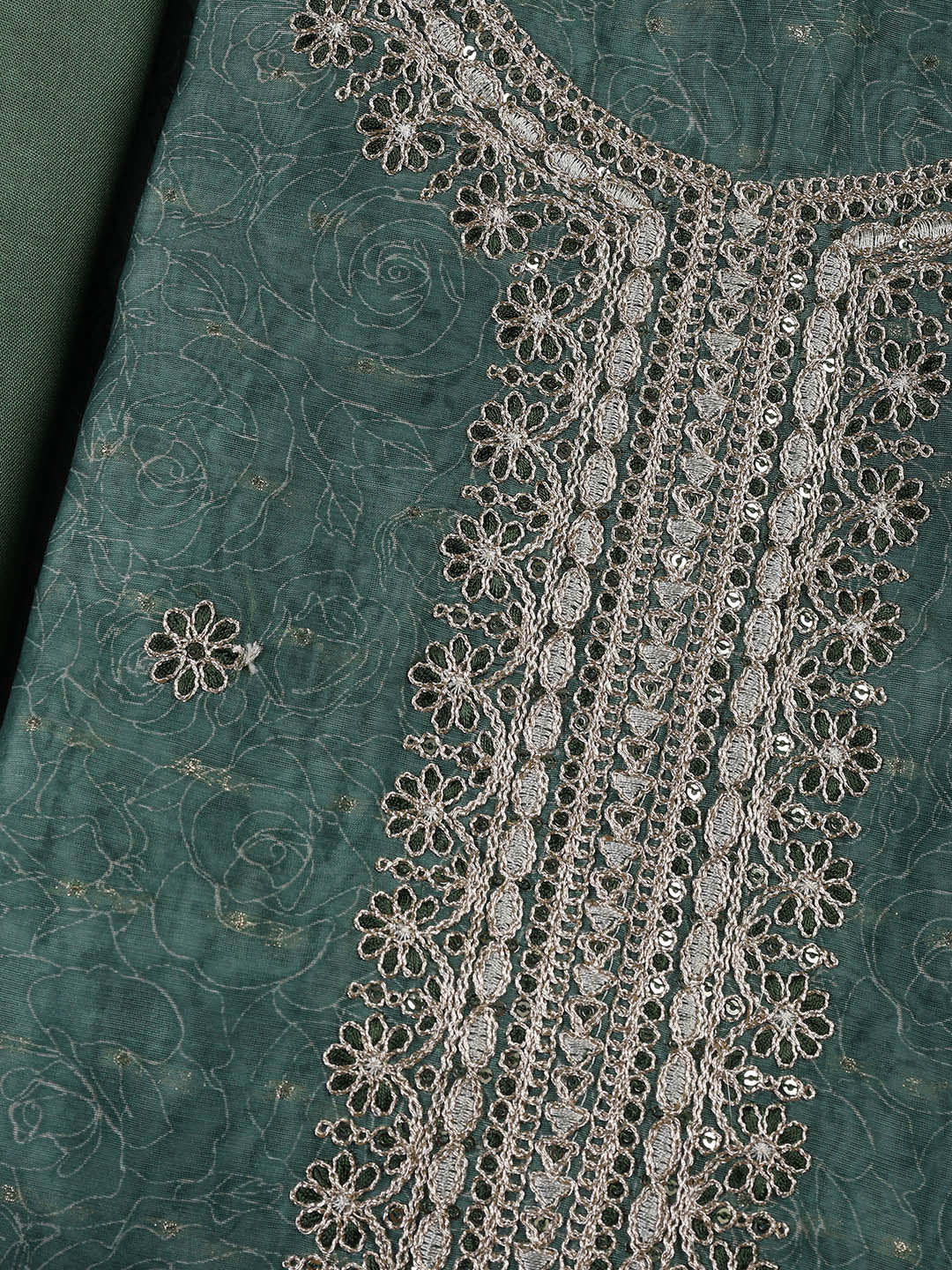 Neck Embroidery Chanderi Unstitched Suit With Dupatta