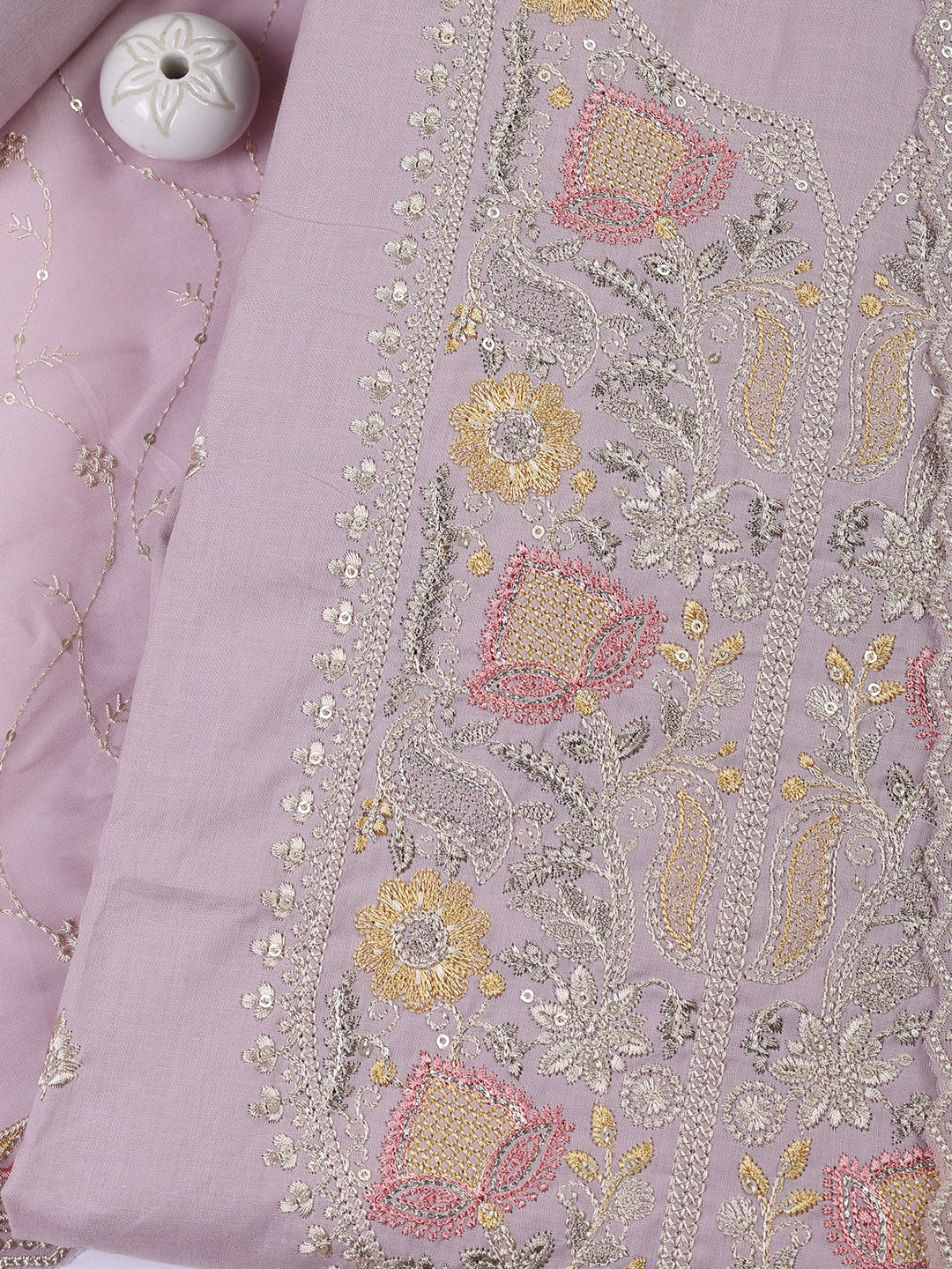Embroidered Cotton Blend Unstitched Suit Piece With Dupatta