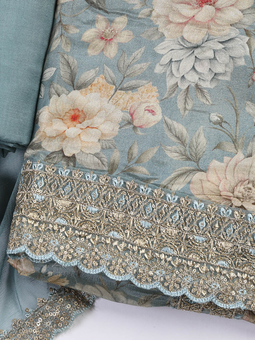 Patch Neck Art Silk Unstitched Suit With Dupatta