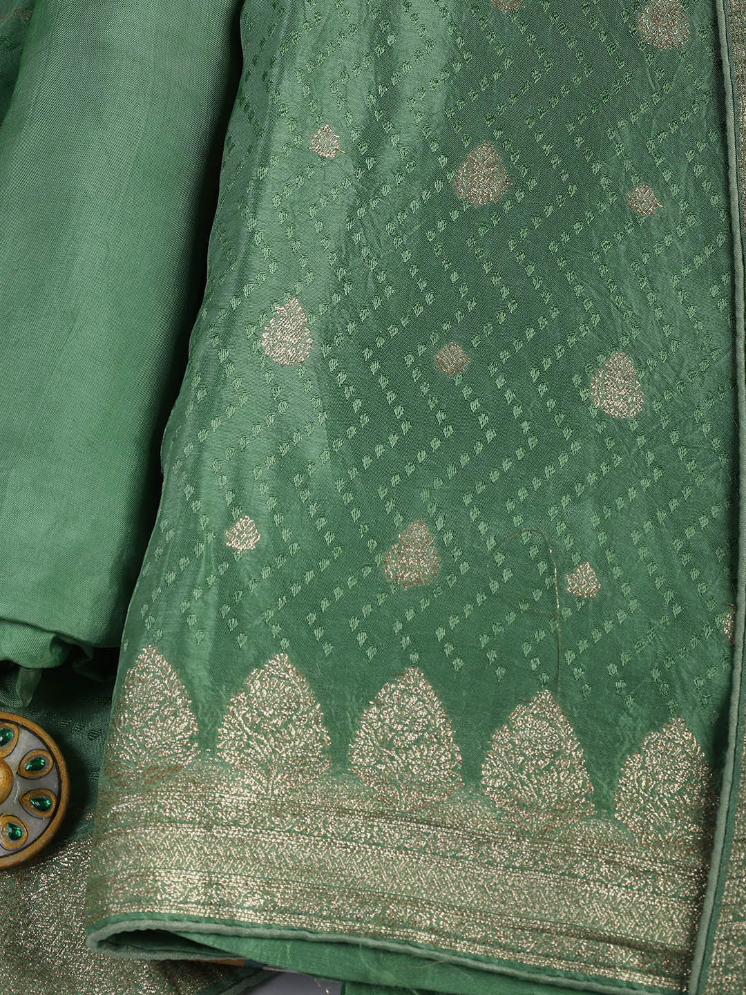 Woven Border Chanderi Unstitched Suit With Dupatta