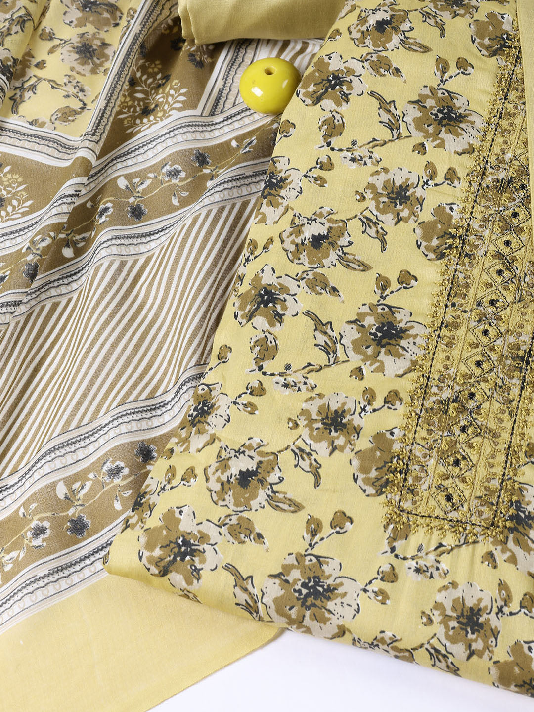 Neck Patti Cotton Blend Unstitched Suit With Dupatta
