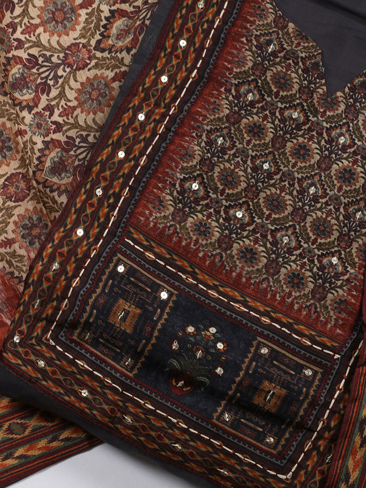 Printed Chanderi Unstitched Suit Piece With Dupatta