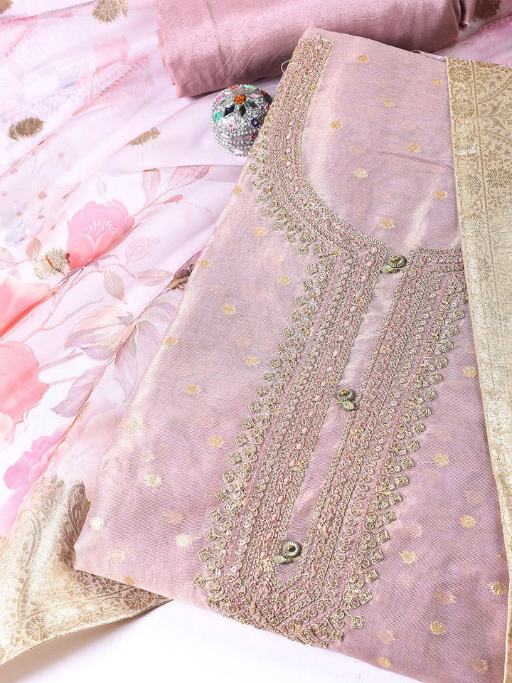 Neck Embroidered Tissue Unstitched Suit Piece With Dupatta