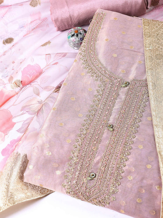 Neck Embroidered Tissue Unstitched Suit Piece With Dupatta