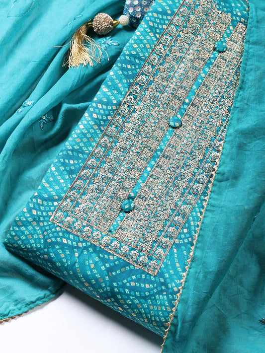 Neck Embroidered Cotton Blend Unstitched Suit Piece With Dupatta