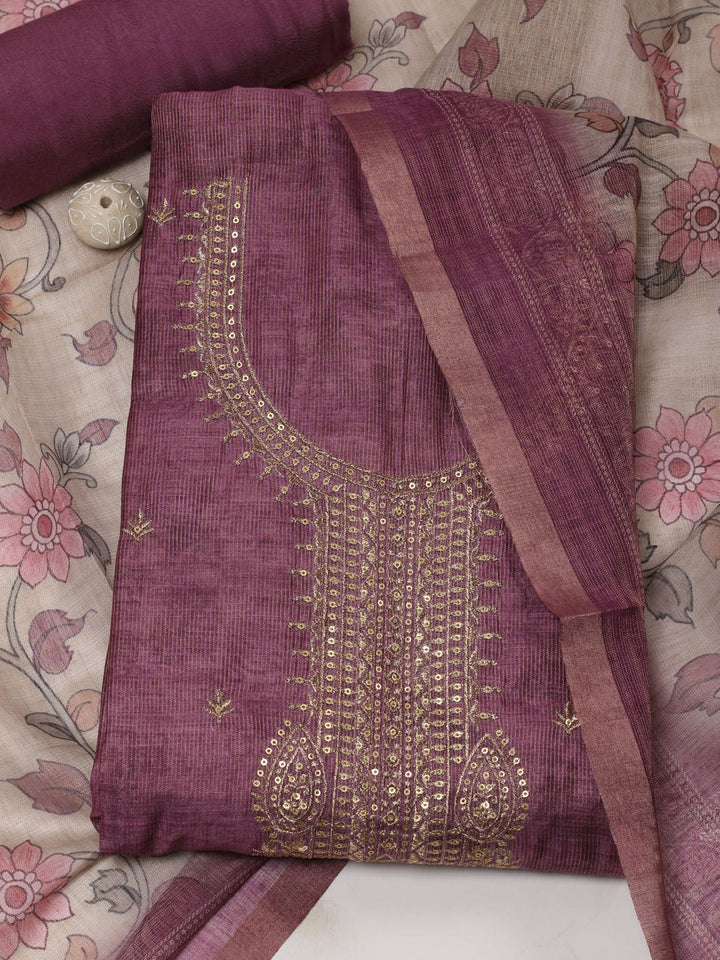 Neck Embroidery Chanderi Unstitched Suit Piece With Dupatta