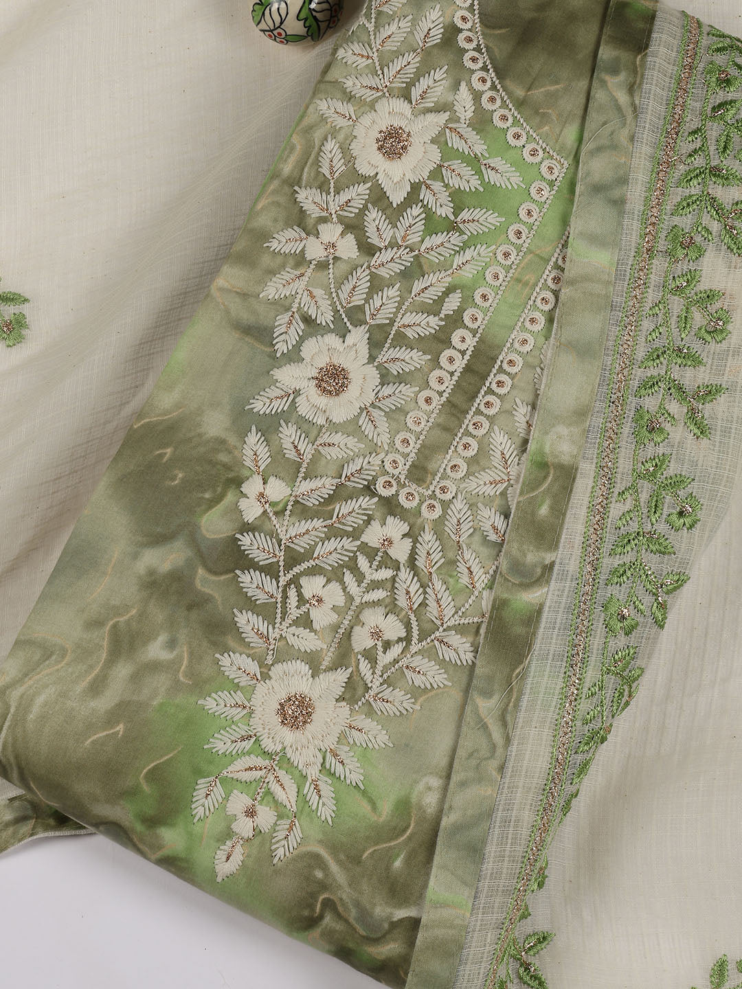 Neck Embroidered Cotton Blend Unstitched Suit Piece With Dupatta