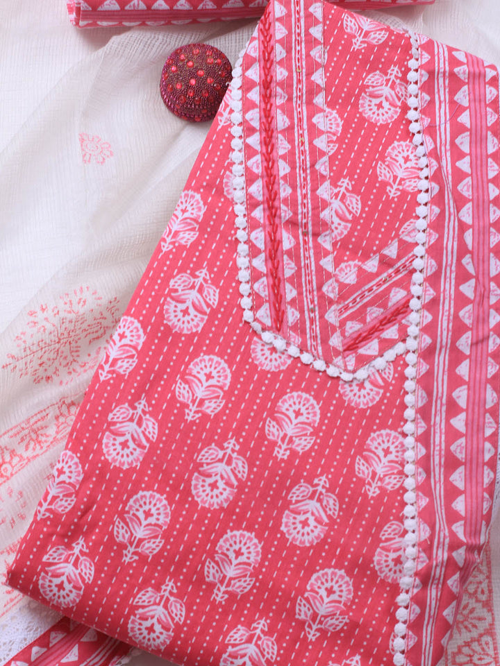 Printed Cotton Blend Unstitched Suit With Dupatta