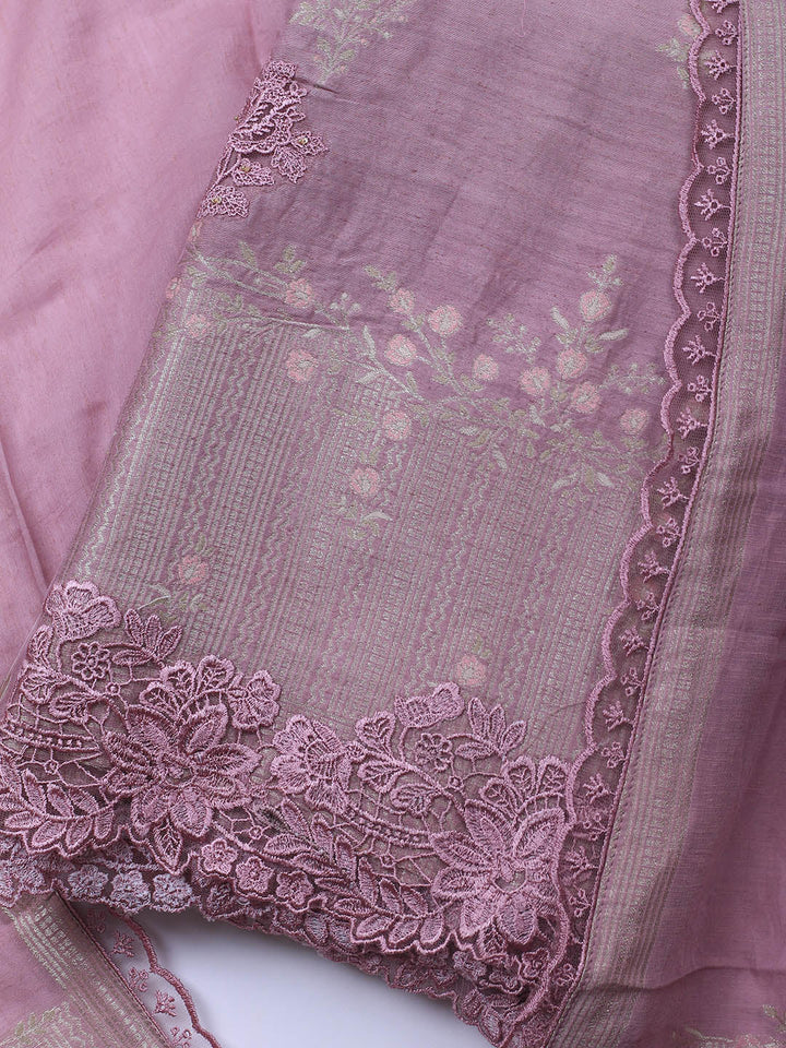 Embroidery Linen Unstitched Suit With Dupatta