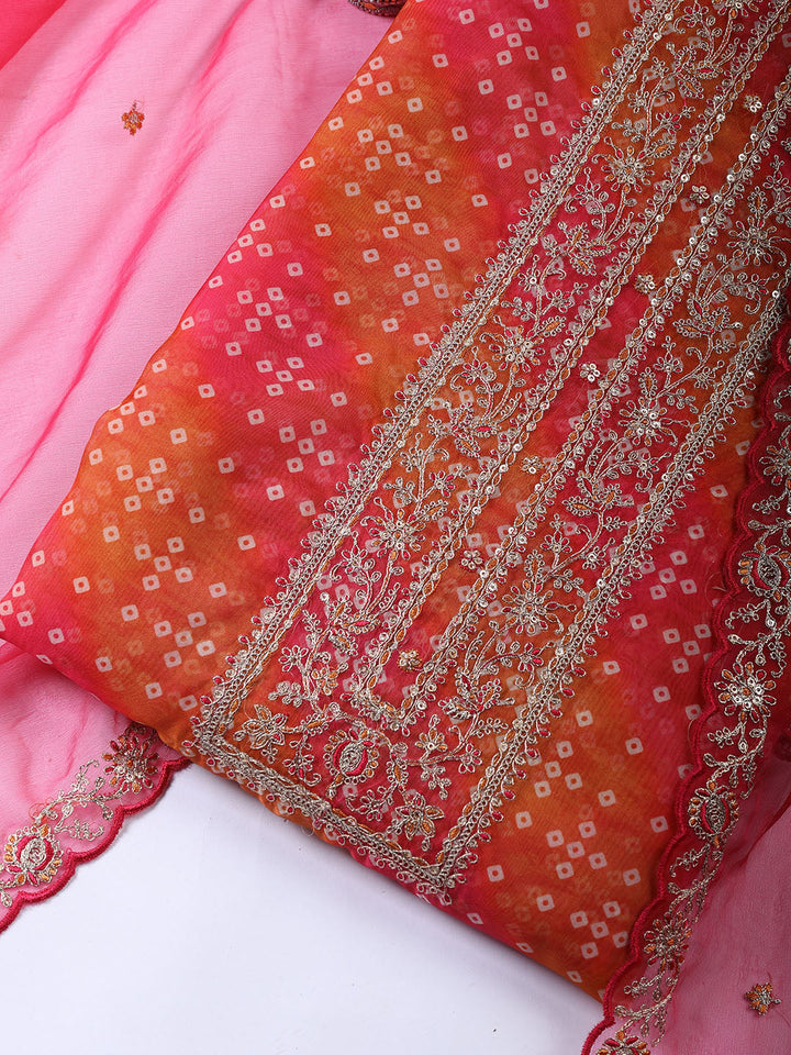 Neck Embroidered Organza Unstitched Suit With Dupatta