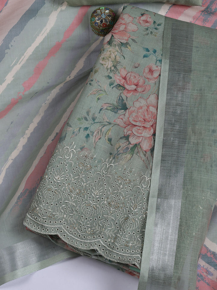 Printed Linen Unstitched Suit Piece With Dupatta
