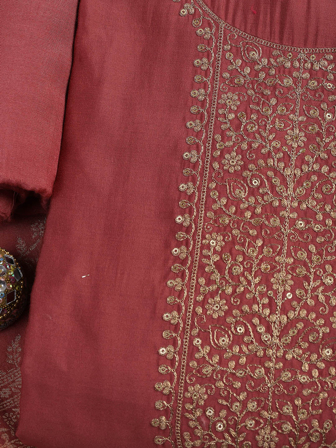 Embroidered Chanderi Unstitched Suit Piece With Dupatta