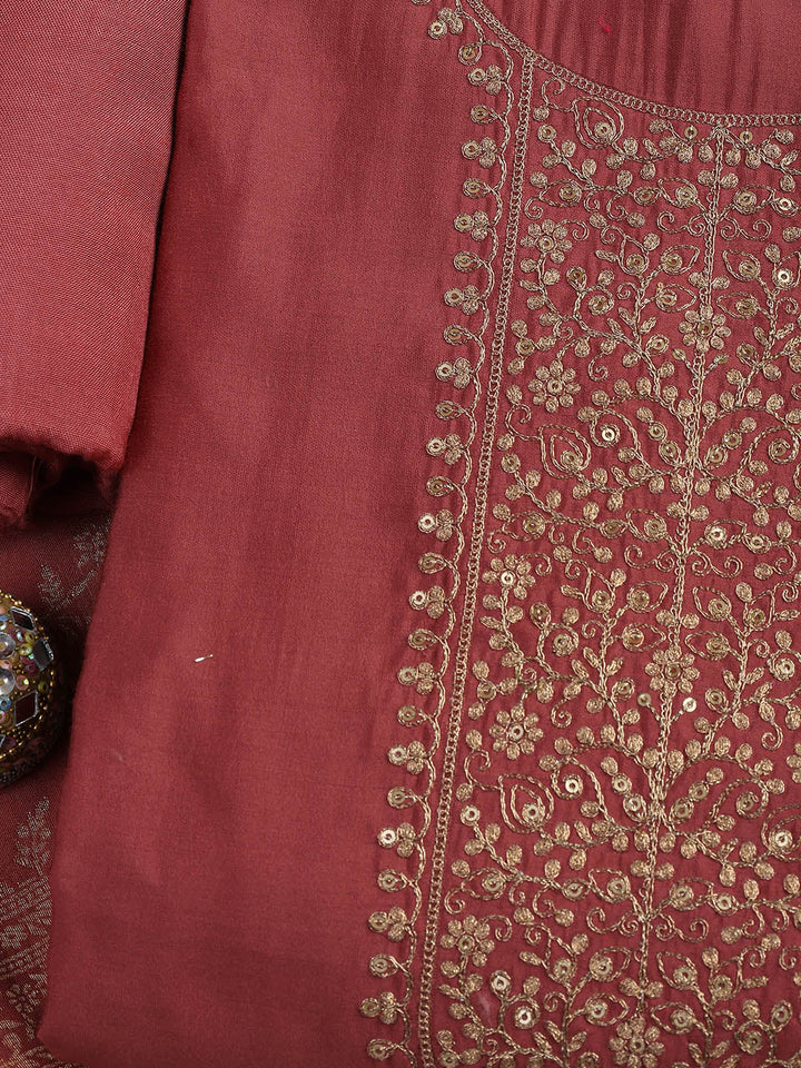 Embroidered Chanderi Unstitched Suit Piece With Dupatta