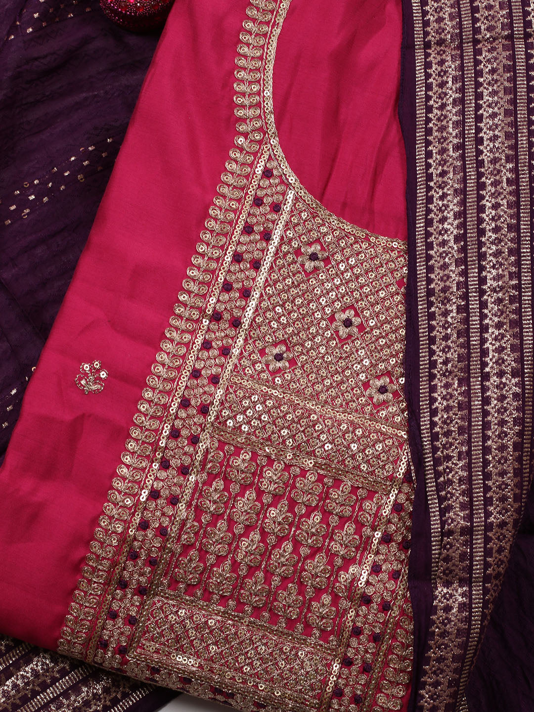 Neck Embroidered Chanderi Unstitched Suit Piece With Dupatta