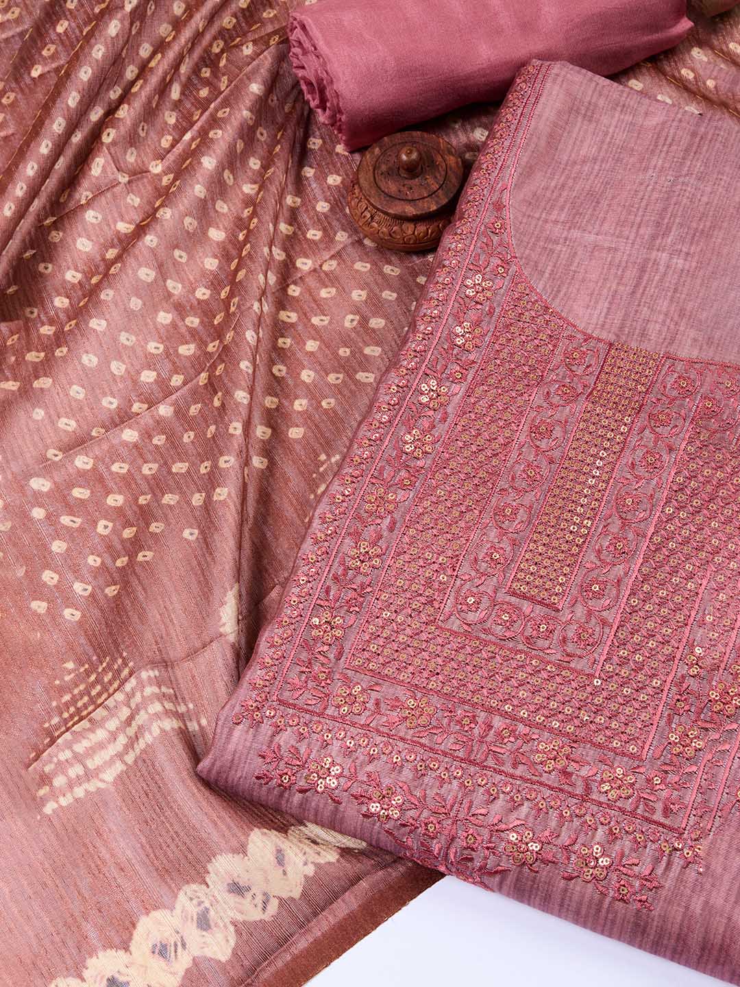 Neck Embroidered Chanderi Unstitched Suit With Dupatta